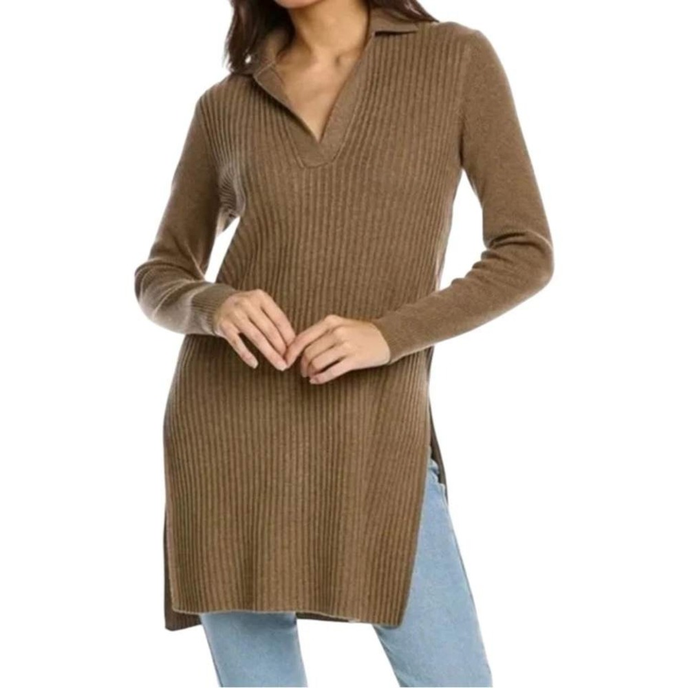 Alex Mill Extra Fine Merino Wool Blend Ribbed Tunic Sweater Jumper Tan Small